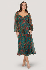 Babette Basque Waist Dress | Baltic Born Teal Multi Floral