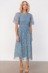Kendra Embroidered Dress | Baltic Born Dusty Blue