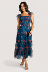 Clementine Tulle Midi Dress | Baltic Born Persian Blue + Rust