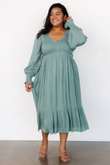 Lainey Smocked Dotted Midi Dress | Baltic Born Dark Sage