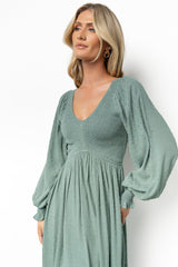 Lainey Smocked Dotted Midi Dress | Baltic Born Dark Sage