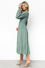 Lainey Smocked Dotted Midi Dress | Baltic Born Dark Sage
