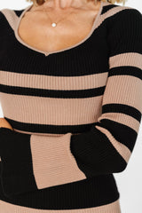 Marika Ribbed Dress | Baltic Born Camel + Black Stripe