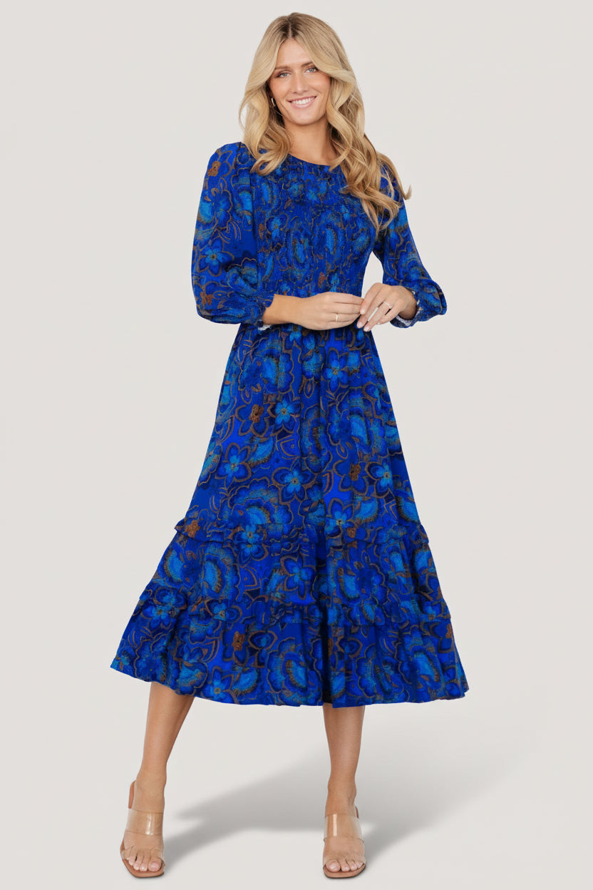 Andersen Smocked Midi Dress | Baltic Born Cobalt Floral