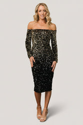 Eclipse Sequin Midi Dress | Baltic Born Black + Gold