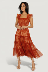 Cora Smocked Tulle Dress | Baltic Born Rust Floral