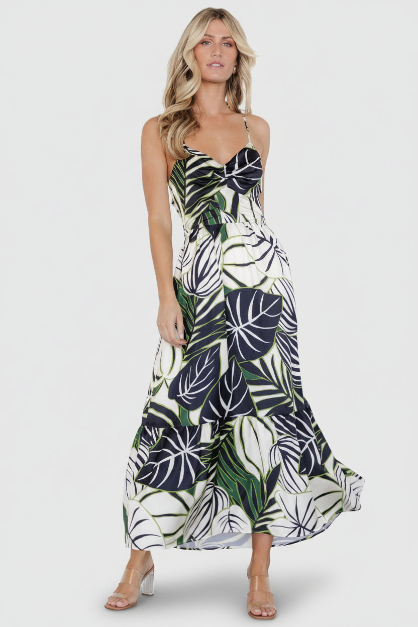 Norita Tie Back Tank Dress | Baltic Born Black + Green Print