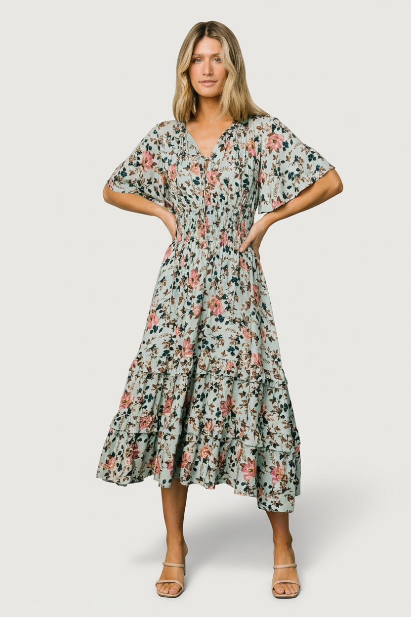 Spell Boho Midi Dress | Baltic Born Sage + Pink Floral