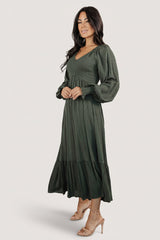 Lainey Smocked Dotted Midi Dress | Baltic Born Deep Olive