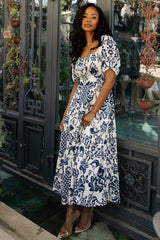 Charlotte Midi Dress | Baltic Born Ivory + Dark Blue