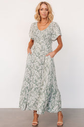 Joanie Smocked Dress | Baltic Born Sage + Off White Floral