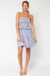 Madelyn Strapless Short Dress | Baltic Born Light Blue Stripe