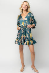 Desiree Satin Short Dress | Baltic Born Teal Floral