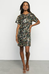 Squires Sequin Short Dress | Baltic Born Black + Green Multi