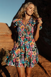 Kyrie Puff Sleeve Short Dress | Baltic Born White Multi