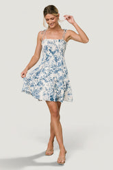 Emelyn Short Dress | Baltic Born Cream + Blue