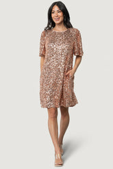 Asta Sequin Shift Dress | Baltic Born Rose Gold