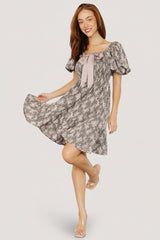 Anastasia Bow Short Dress | Baltic Born Dusty Olive Print
