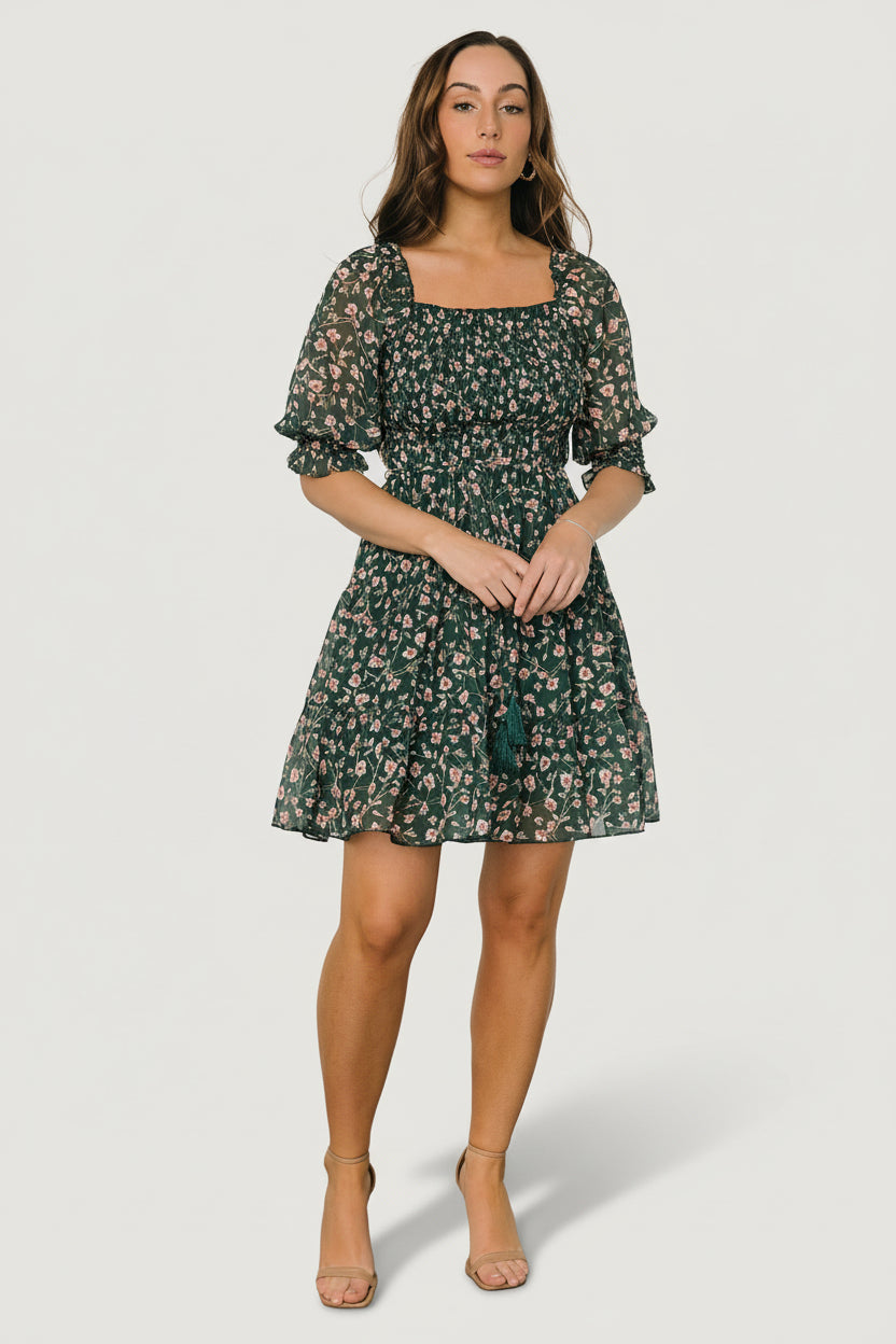Azlyn Smocked Short Dress | Baltic Born Green + Pink Floral