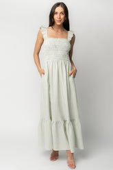 Jenny Smocked Maxi Dress | Baltic Born Sage + White