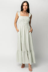 Jenny Smocked Maxi Dress | Baltic Born Sage + White