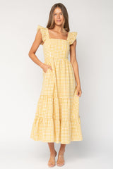 Campbell Gingham Maxi Dress | Baltic Born Yellow + White
