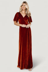 Meghan Velvet Wrap Maxi Dress | Baltic Born Rust