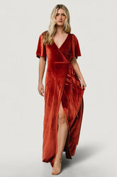 Meghan Velvet Wrap Maxi Dress | Baltic Born Terracotta