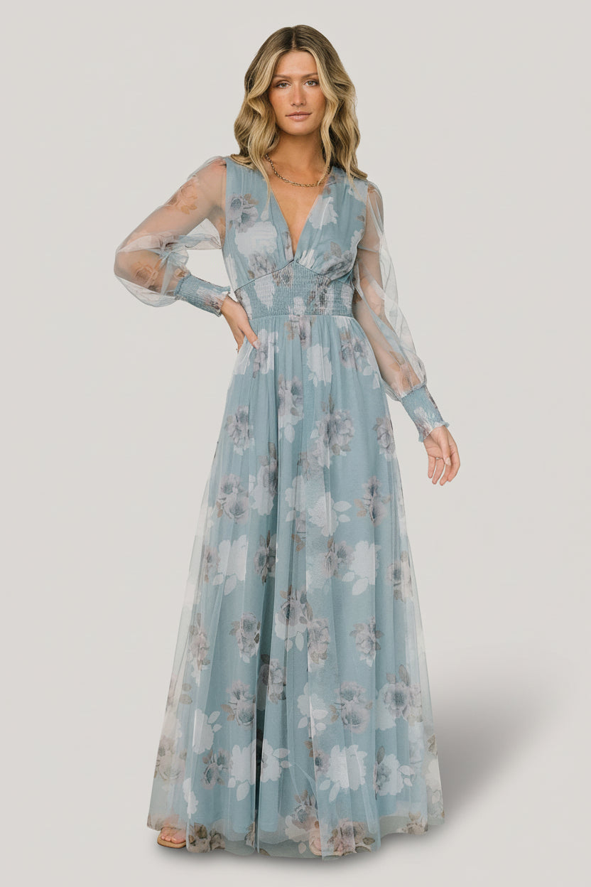 Layla Tulle Maxi Dress | Baltic Born Light Blue Floral