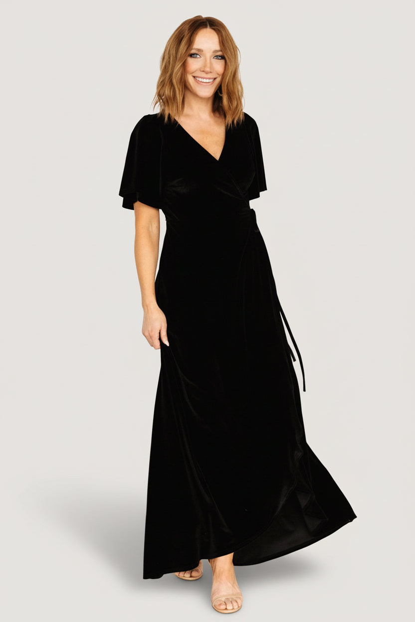 Katelyn Velvet Maxi Wrap Dress | Baltic Born Black