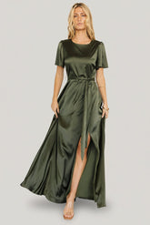 Agnes Satin Maxi Dress | Baltic Born Juniper Green