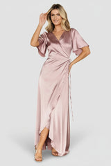 Vara Satin Maxi Wrap Dress | Baltic Born Lilac