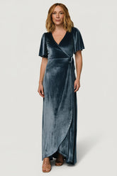 Katelyn Velvet Maxi Wrap Dress | Baltic Born Blue