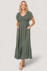 Monica Smocked Dress | Baltic Born Dark Sage