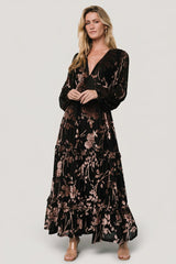 Liana Velvet Embossed Maxi Dress | Baltic Born Black