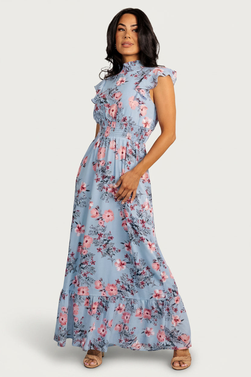 Kearny Ruffle Maxi Dress | Baltic Born Light Blue + Blush