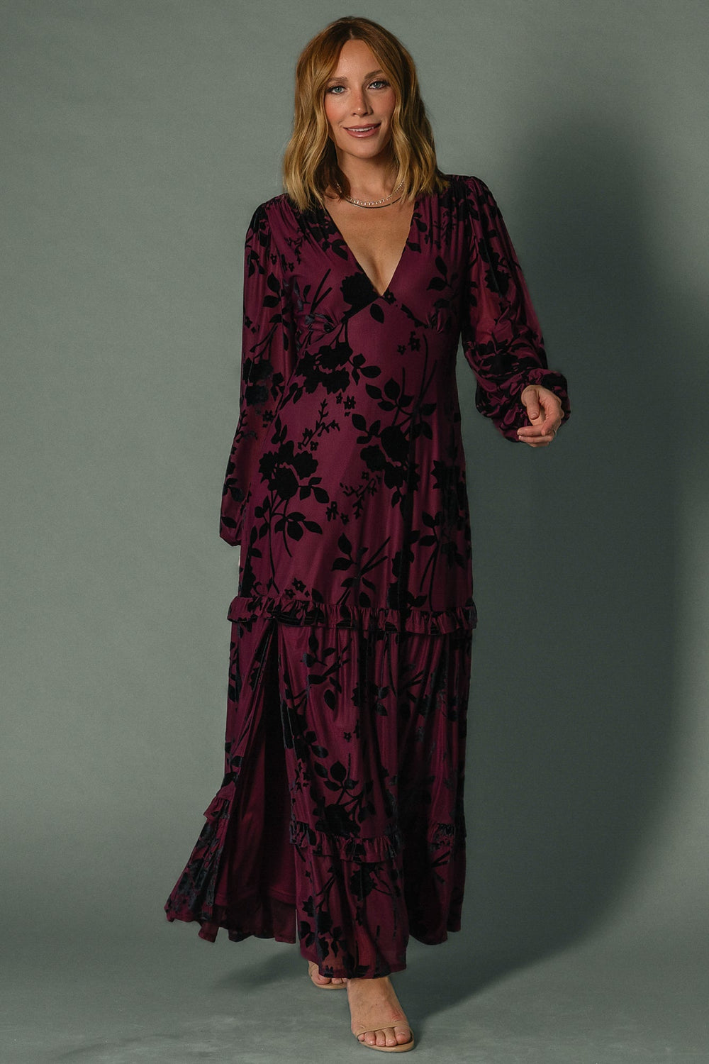 Liana Velvet Embossed Maxi Dress | Baltic Born Mulberry