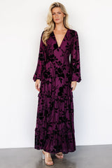 Liana Velvet Embossed Maxi Dress | Baltic Born Mulberry