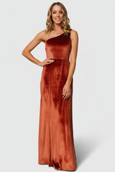 Tatiana Velvet One Shoulder Maxi Dress | Baltic Born Cinnamon