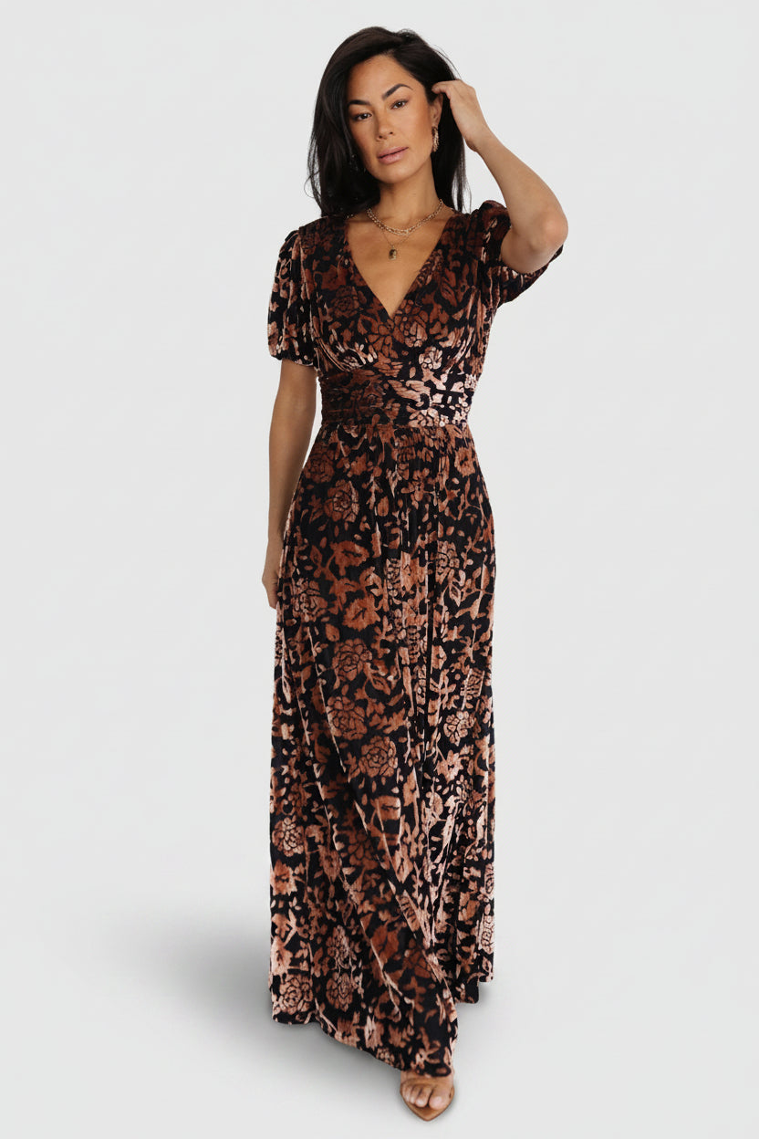 Leslie Velvet Maxi Dress | Baltic Born Black + Bronze
