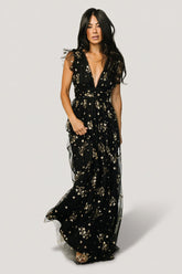 Natalia Floral Embellished Maxi Dress | Baltic Born Black + Gold