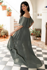 Victoria Off Shoulder Maxi Dress | Baltic Born Dark Sage