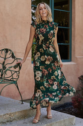 Kearny Ruffle Maxi Dress | Baltic Born Dark Green Floral