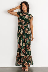 Kearny Ruffle Maxi Dress | Baltic Born Dark Green Floral