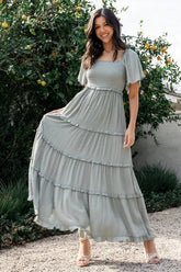 Lenora Smocked Dotted Maxi Dress | Baltic Born Sage