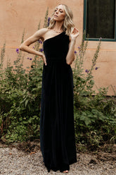 Tatiana Velvet One Shoulder Maxi Dress | Baltic Born Black