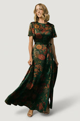 Agnes Satin Maxi Dress | Baltic Born Dark Green Floral