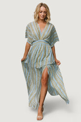 Mylis Kimono Dress | Baltic Born Blue + Green Print