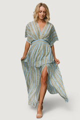 Mylis Kimono Dress | Baltic Born Blue + Green Print