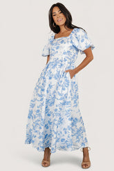 Graceland Maxi Dress | Baltic Born White + Blue Floral
